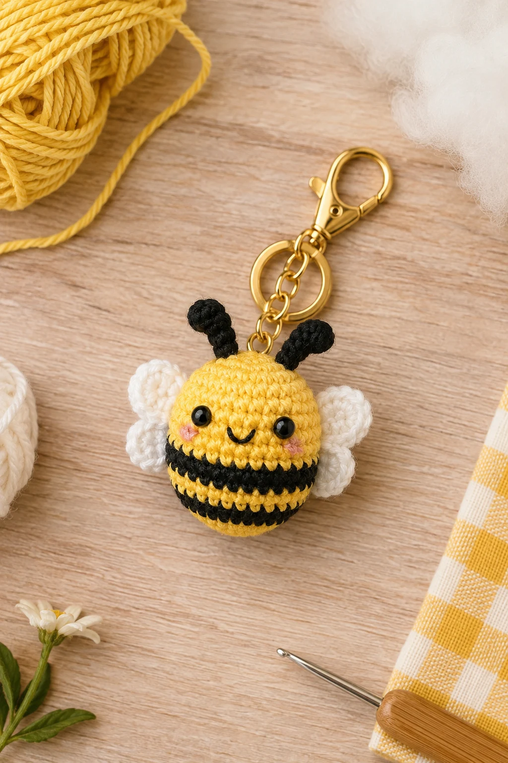 Tiny Bee — crochet bag charm free pattern style outfit