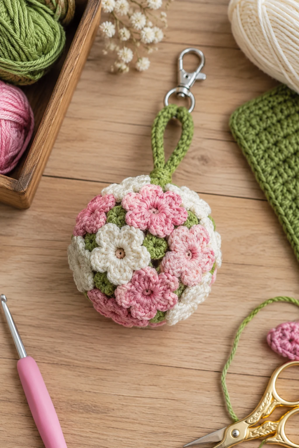 Beginner-Friendly Flower Ball — crochet bag charm free pattern style outfit