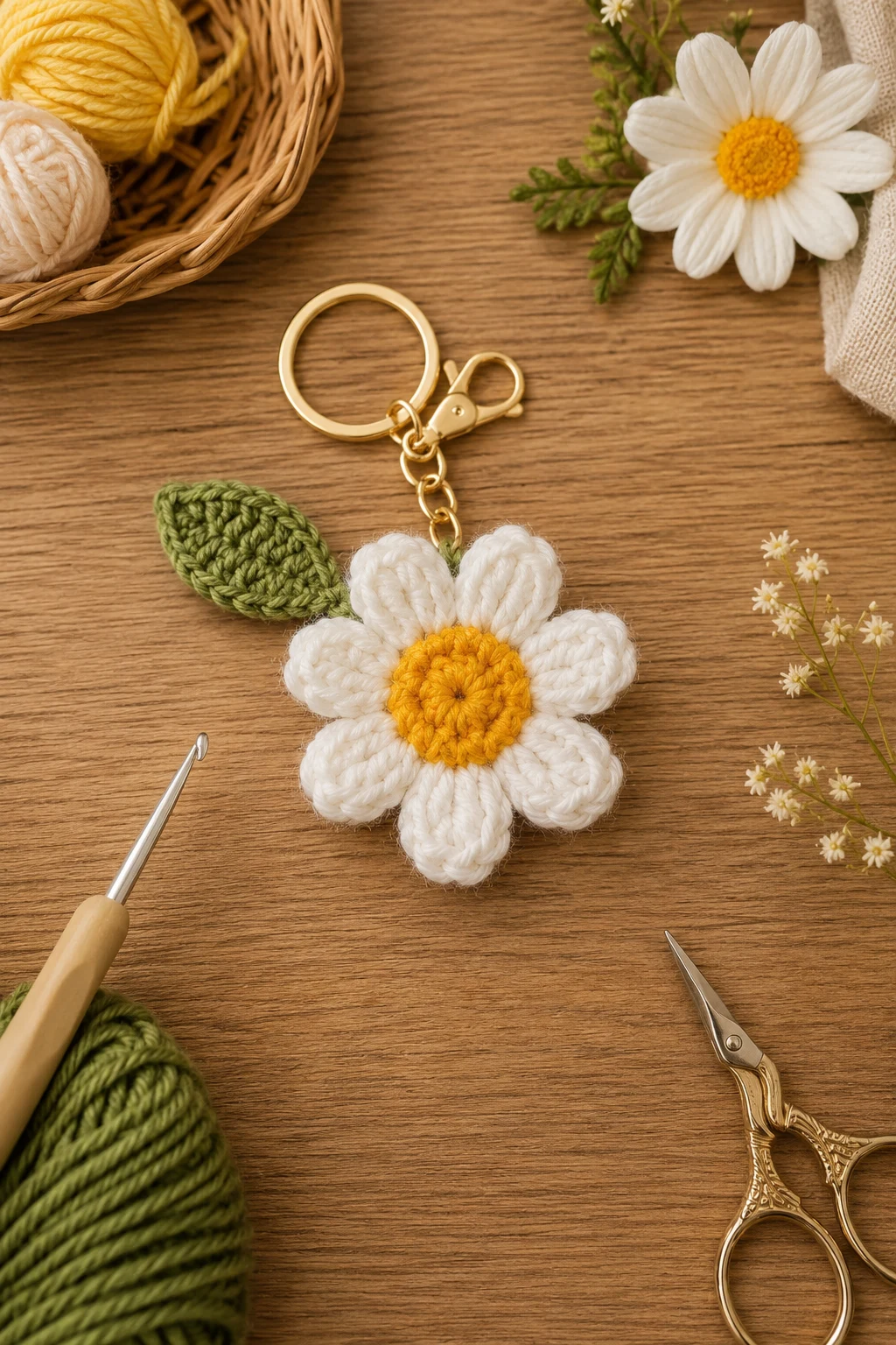 Tiny Daisy Flower — crochet bag charm free pattern style outfit