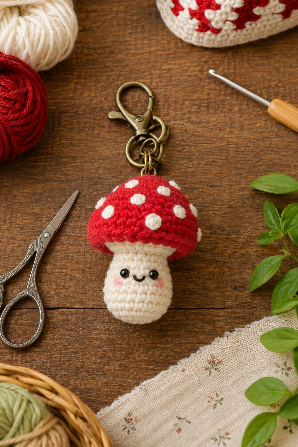 Mini Mushroom Charm — crochet bag charm free pattern style outfit