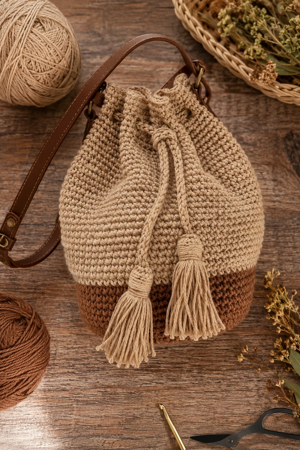 Drawstring Bucket Bag — Crochet Bag Design Free Pattern Style — crochet bag design style outfit