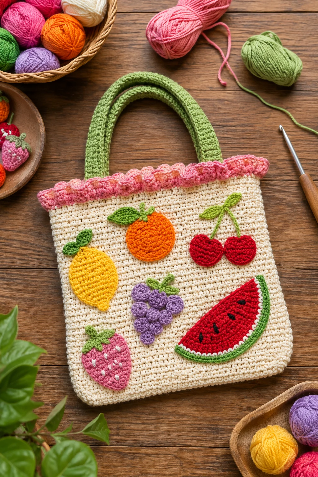Kids' Fruit Tote — Crochet Bag Design for Kids — crochet bag design style outfit