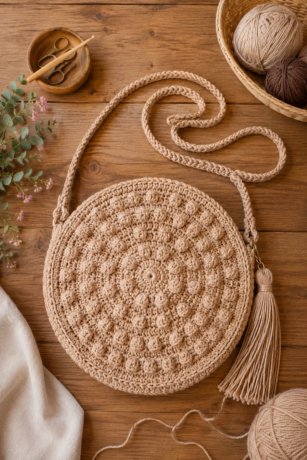 Textured Circle Bag — Modern Crochet Bag Design — crochet bag design style outfit