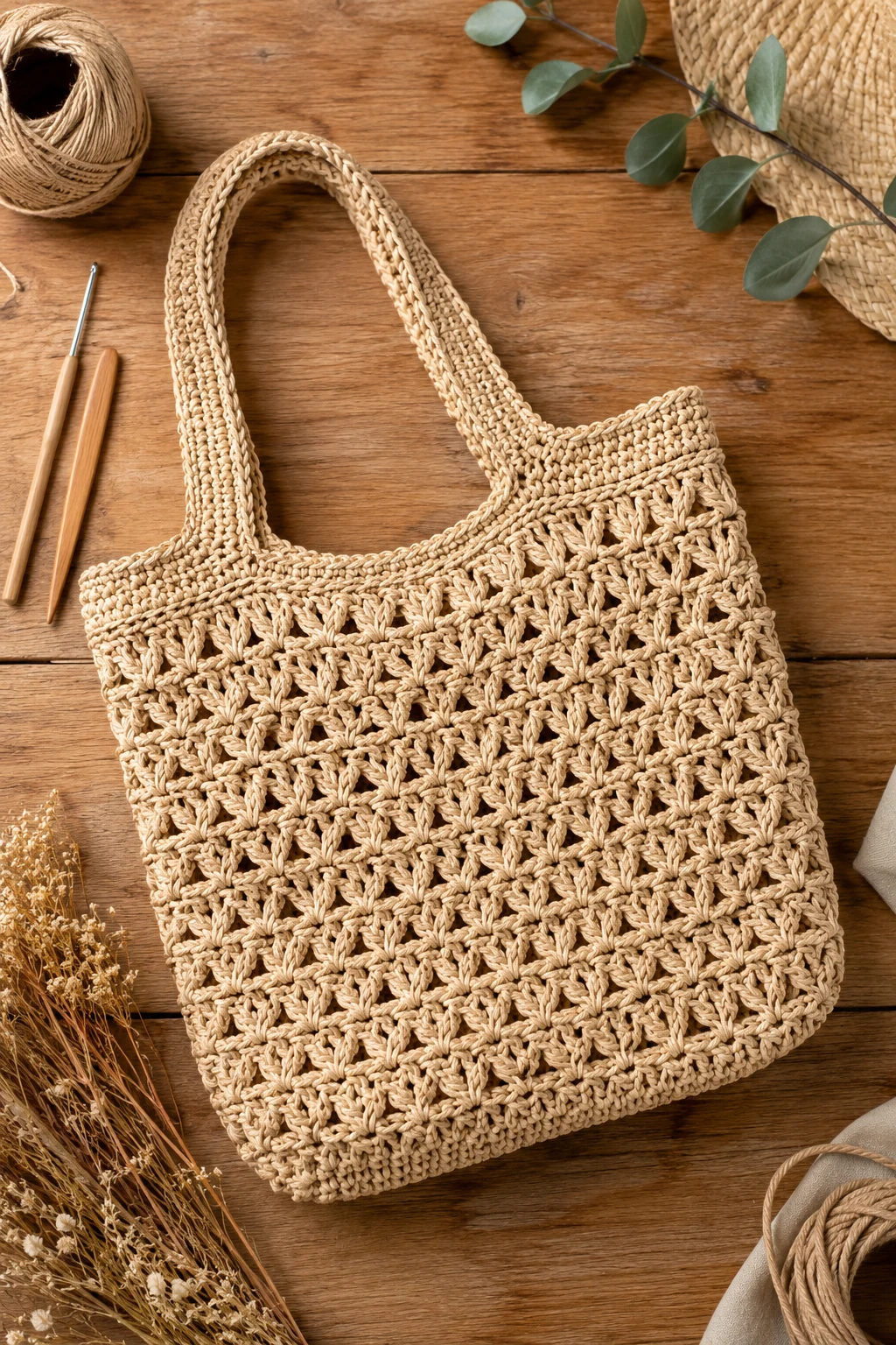 Raffia Market Bag — Natural Crochet Bag Design — crochet bag design style outfit