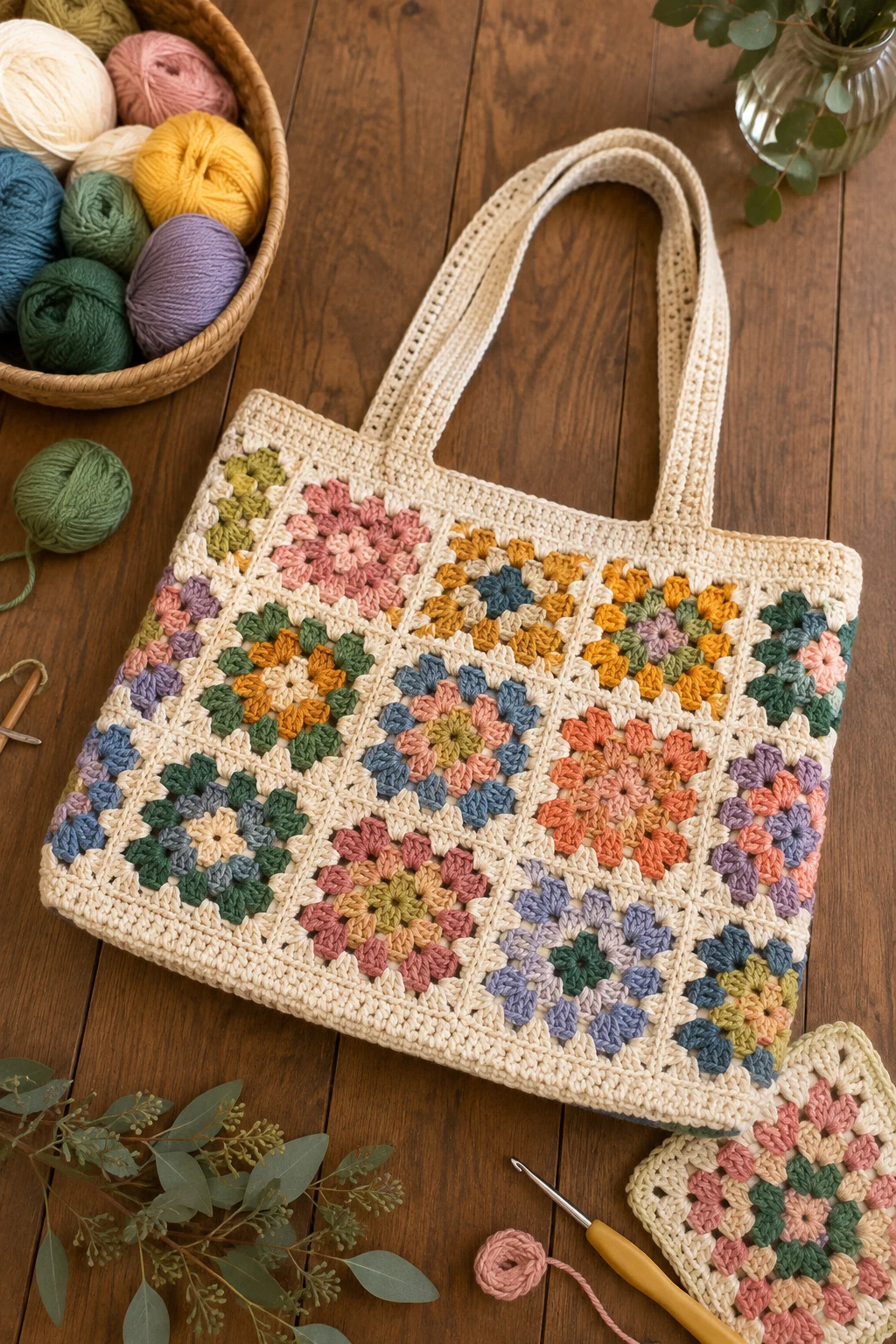 Granny Square Patchwork Bag — Crochet Bag Design Pattern — crochet bag design style outfit