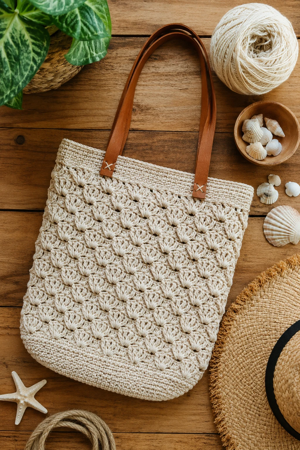 Shell-Stitch Beach Bag — Crochet Bag Design for Summer — crochet bag design style outfit