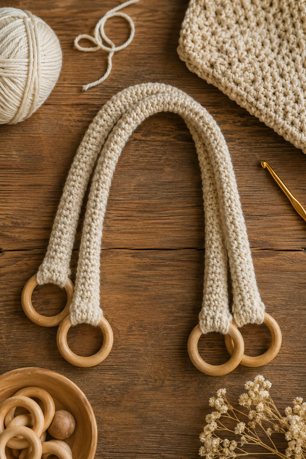 Crochet Bag Handles With Wooden Rings — crochet bag handles style outfit