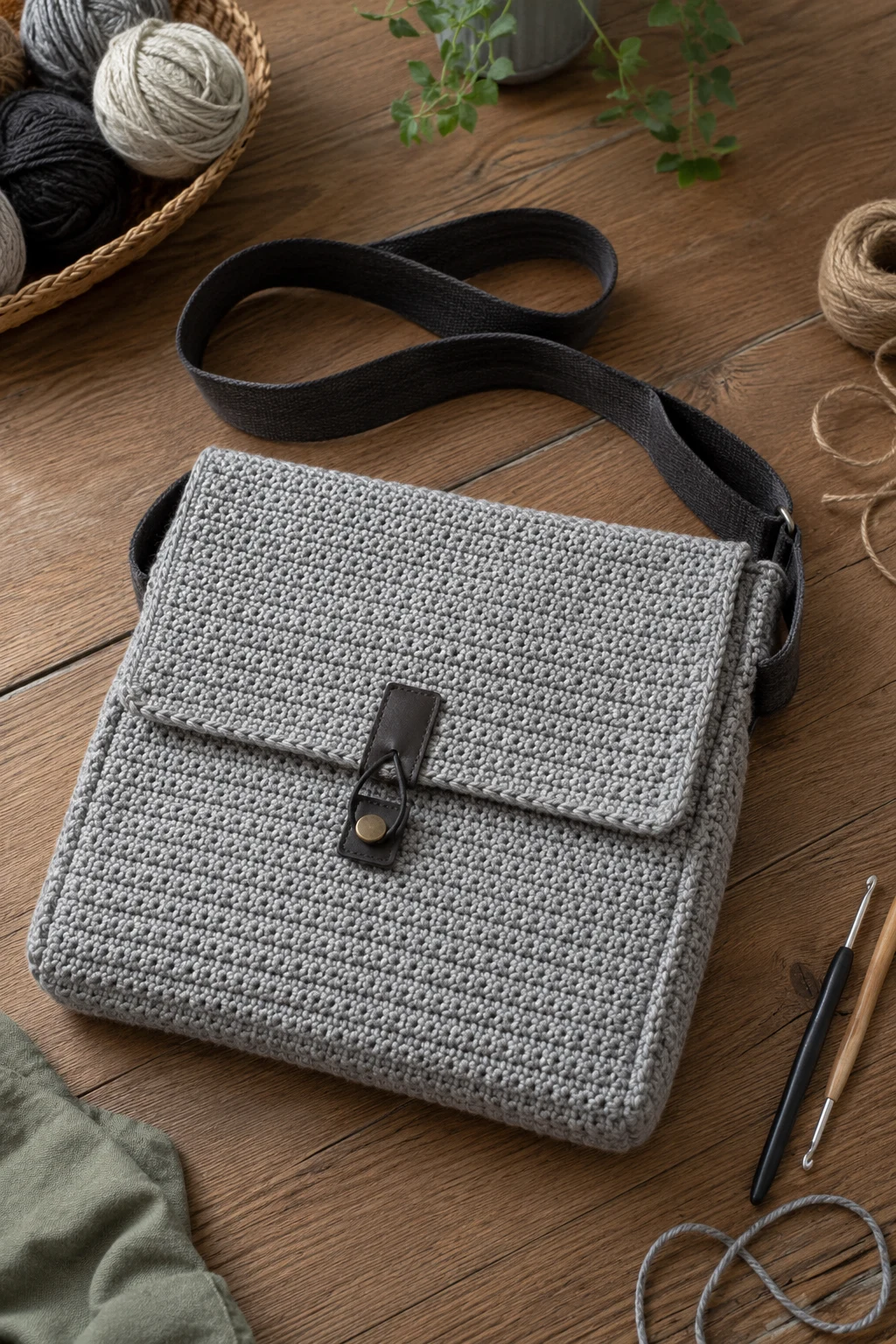 Crochet Bag Ideas for Men: Minimalist Messenger — crochet bag ideas style outfit