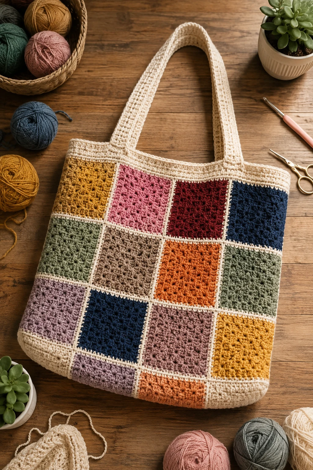 Patchwork Statement Tote — crochet bag ideas style outfit