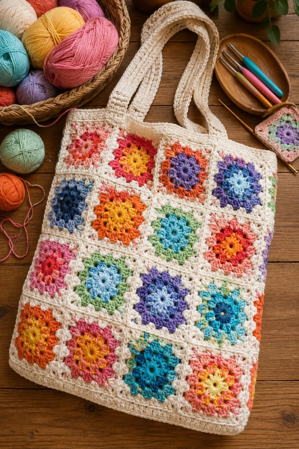 Rainbow Granny Square Bag — crochet bag ideas style outfit