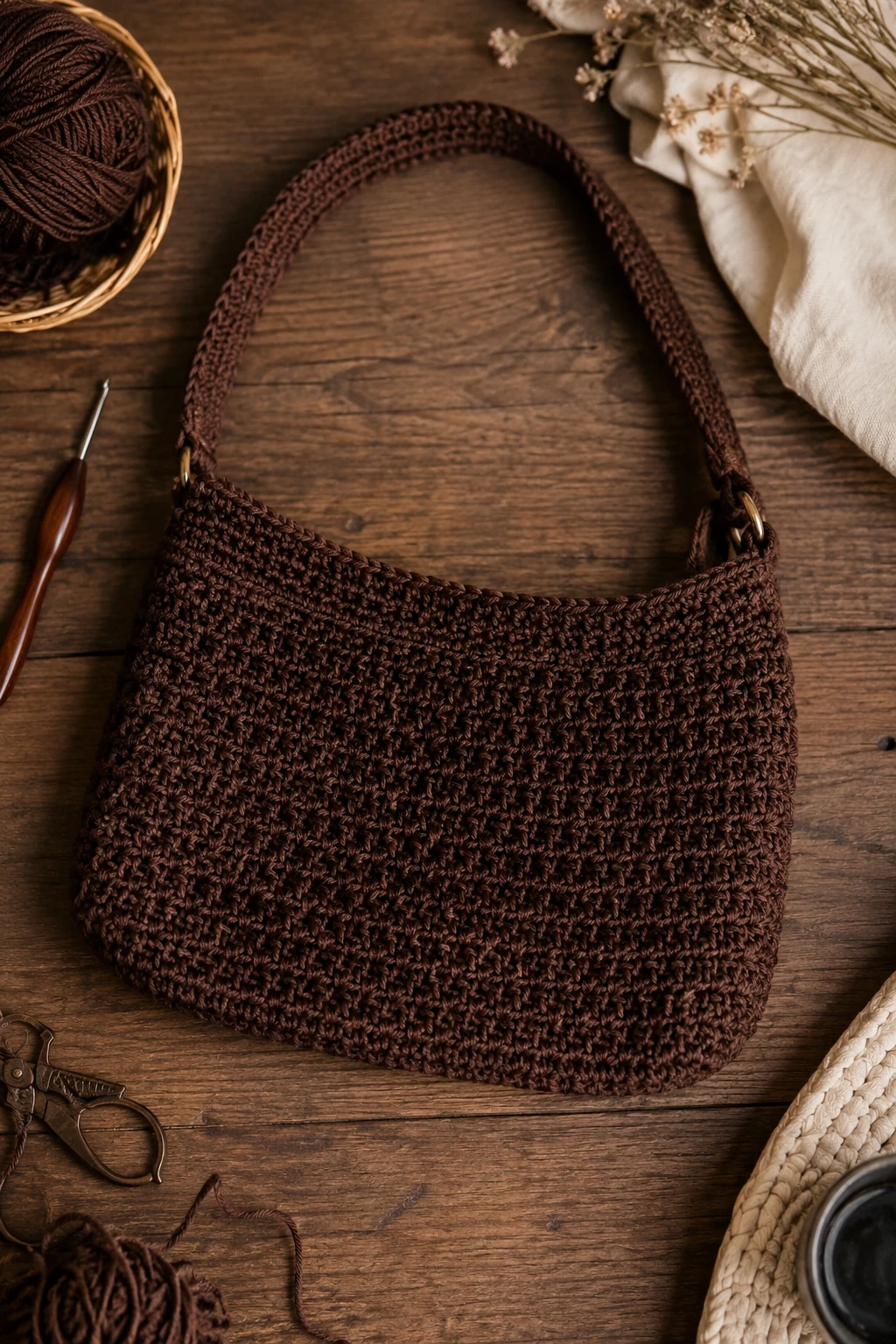 Chocolate Brown Shoulder Bag — crochet bag ideas style outfit
