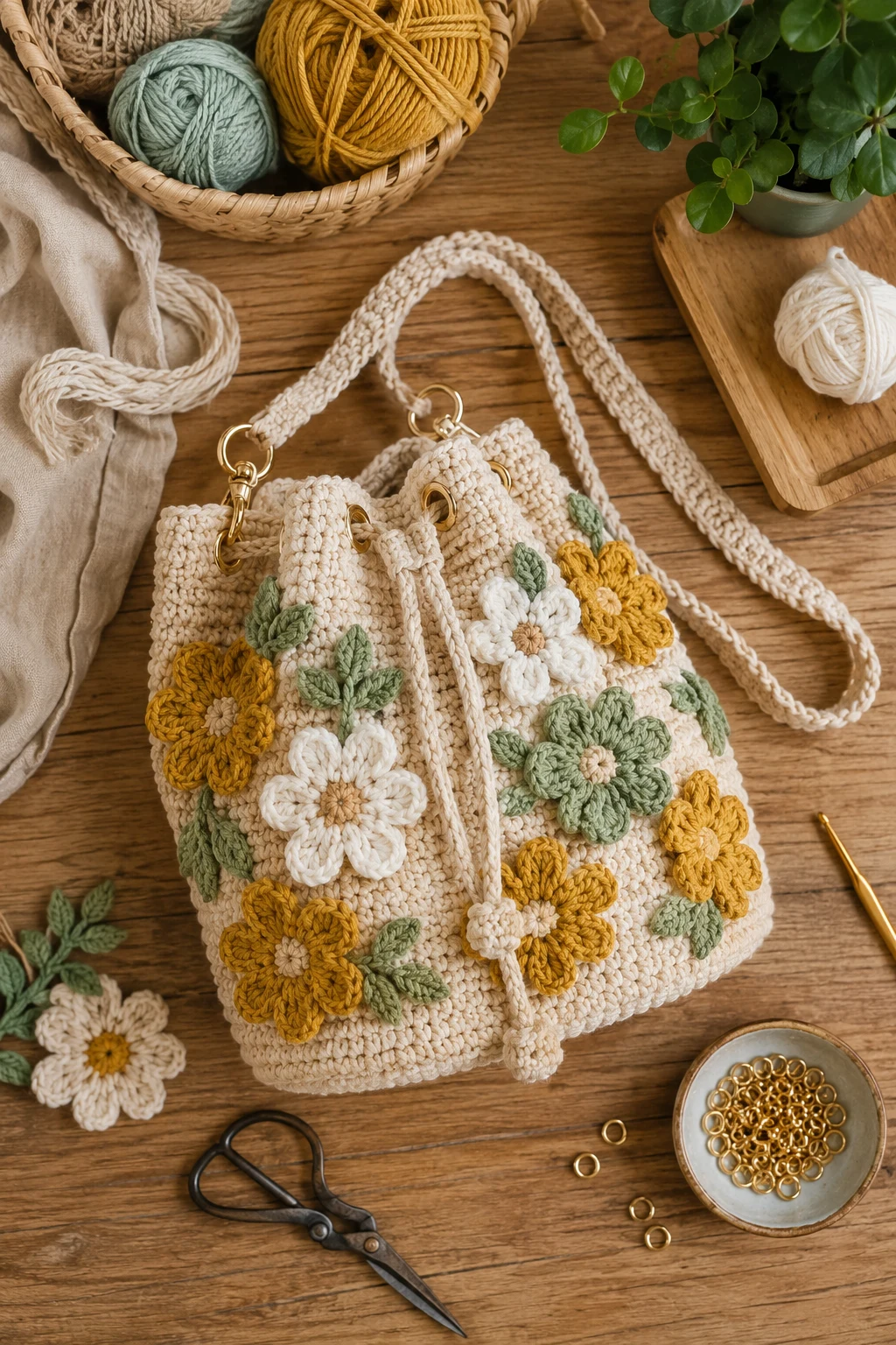 Crochet Flower Bucket Bag — crochet bag ideas style outfit