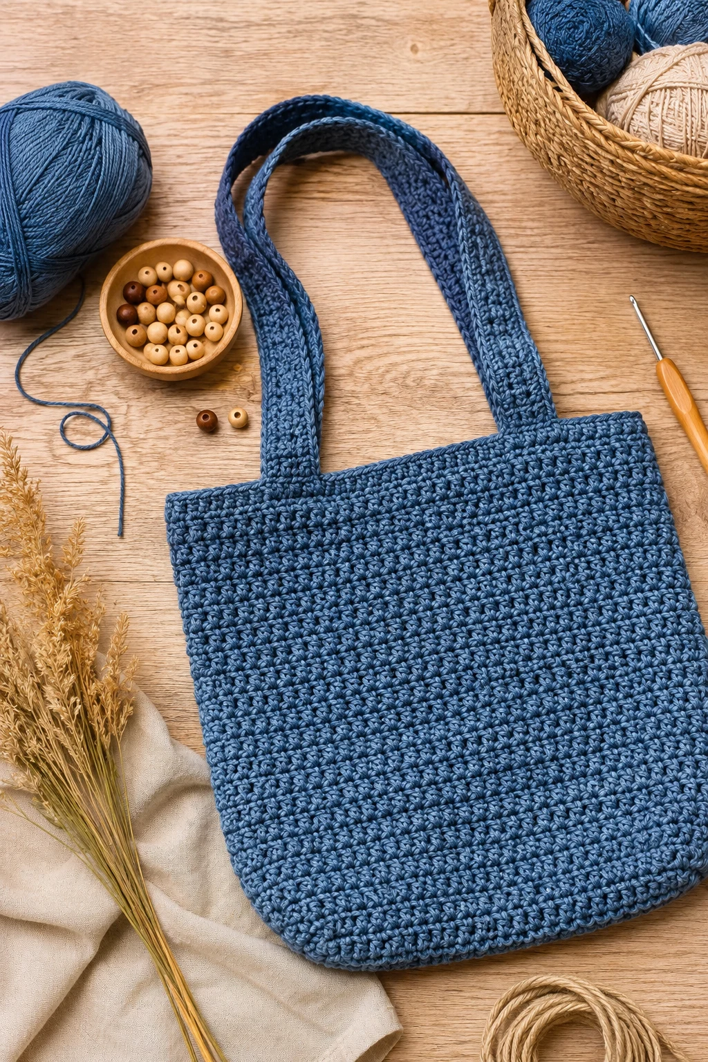 Denim-Blue Crochet Tote — crochet bag ideas style outfit