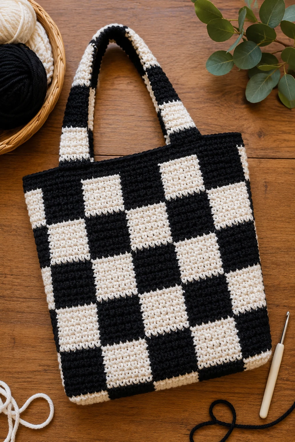 Black-and-White Checkerboard Bag — crochet bag ideas style outfit