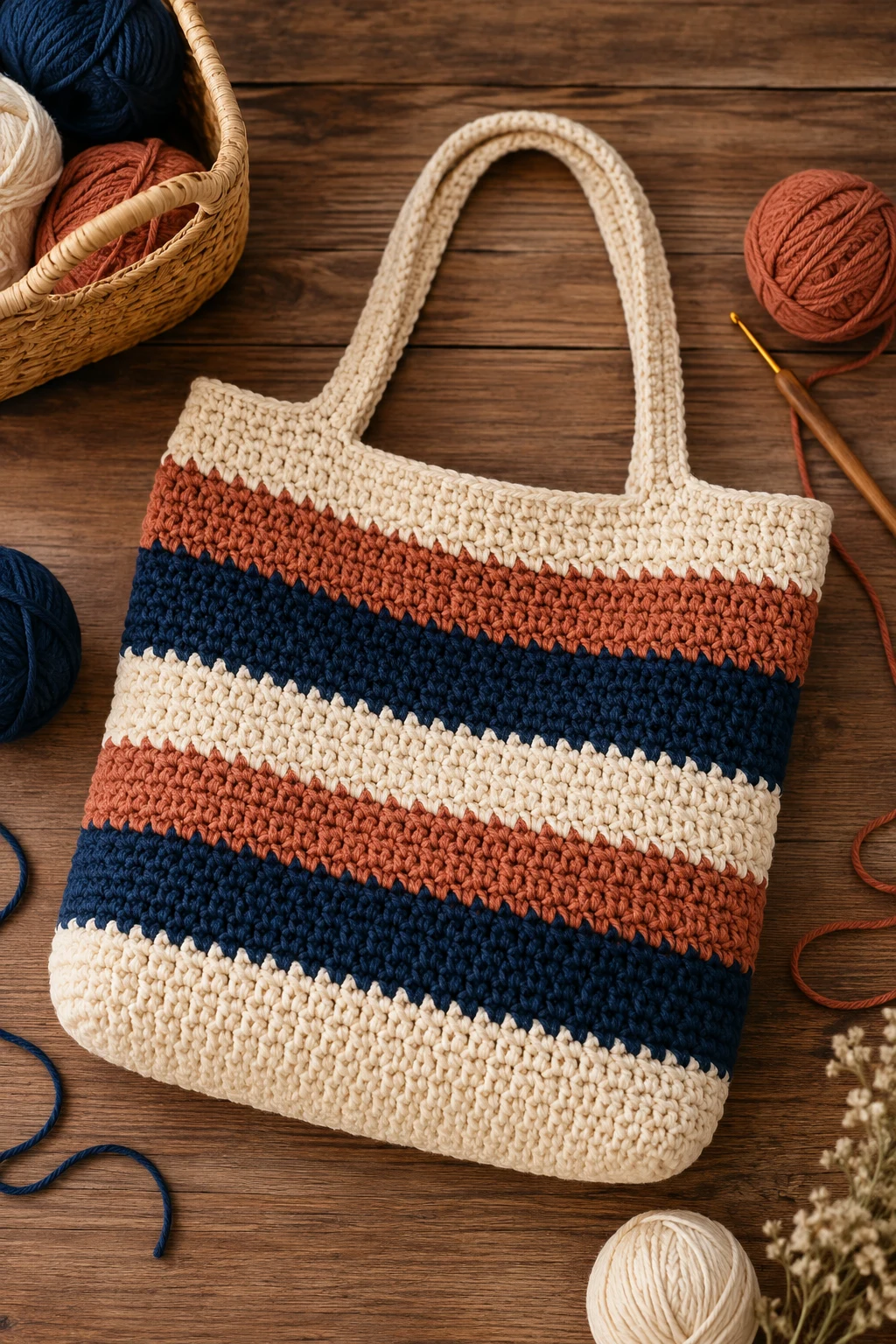 Classic Striped Crochet Beach Bag — crochet beach bag style outfit