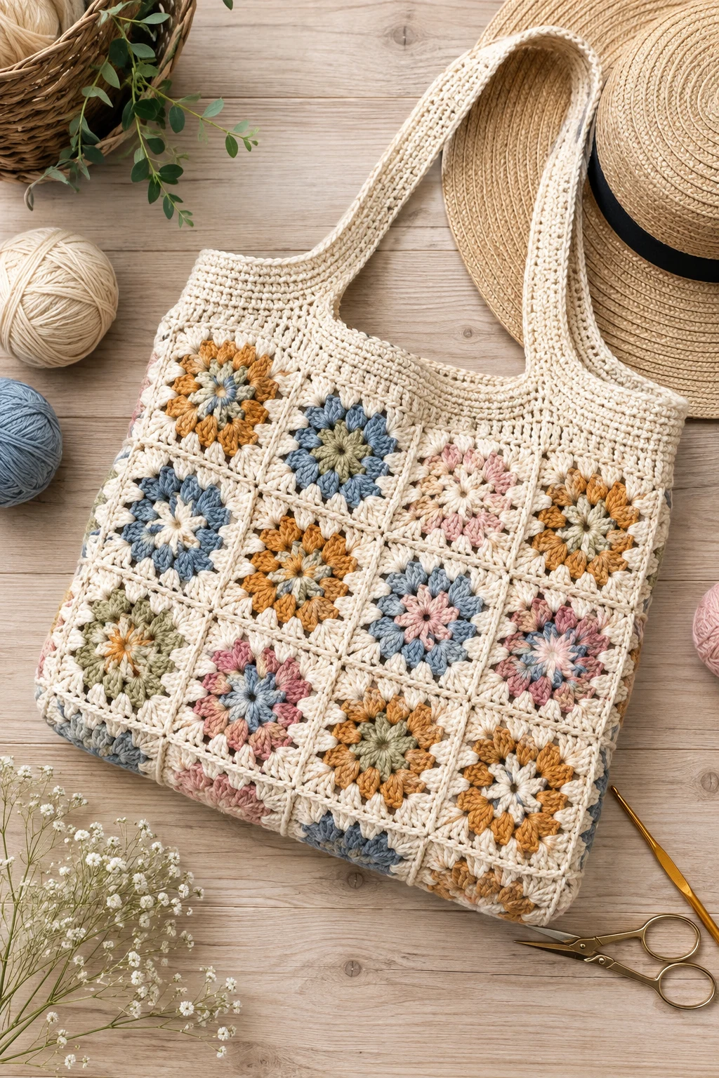Granny Square Crochet Beach Bag — crochet beach bag style outfit
