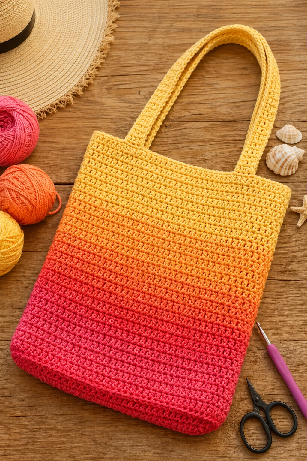 Sunset Ombre Tote — crochet beach bag style outfit