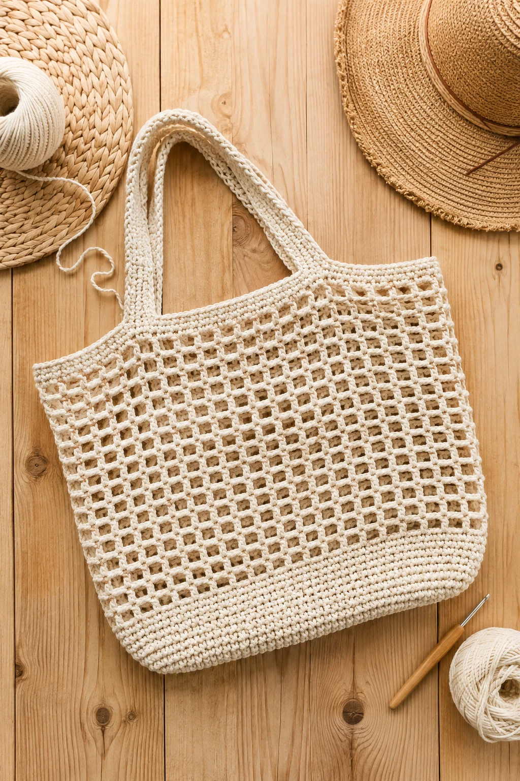 Mesh Crochet Beach Tote — crochet beach bag style outfit