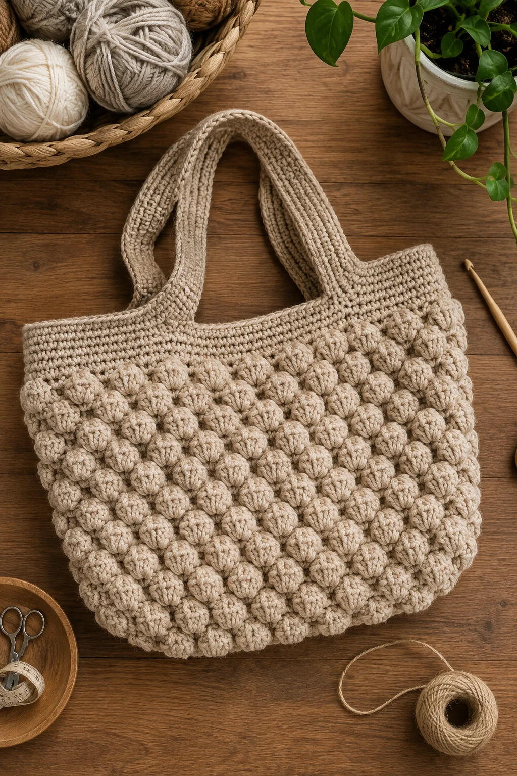 Bubble-Stitch Oversized Tote — crochet big bag style outfit
