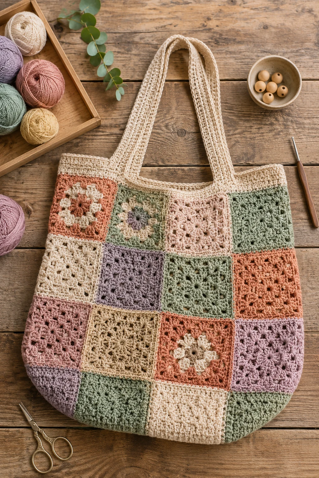 Patchwork Crochet Large Bag — crochet big bag style outfit