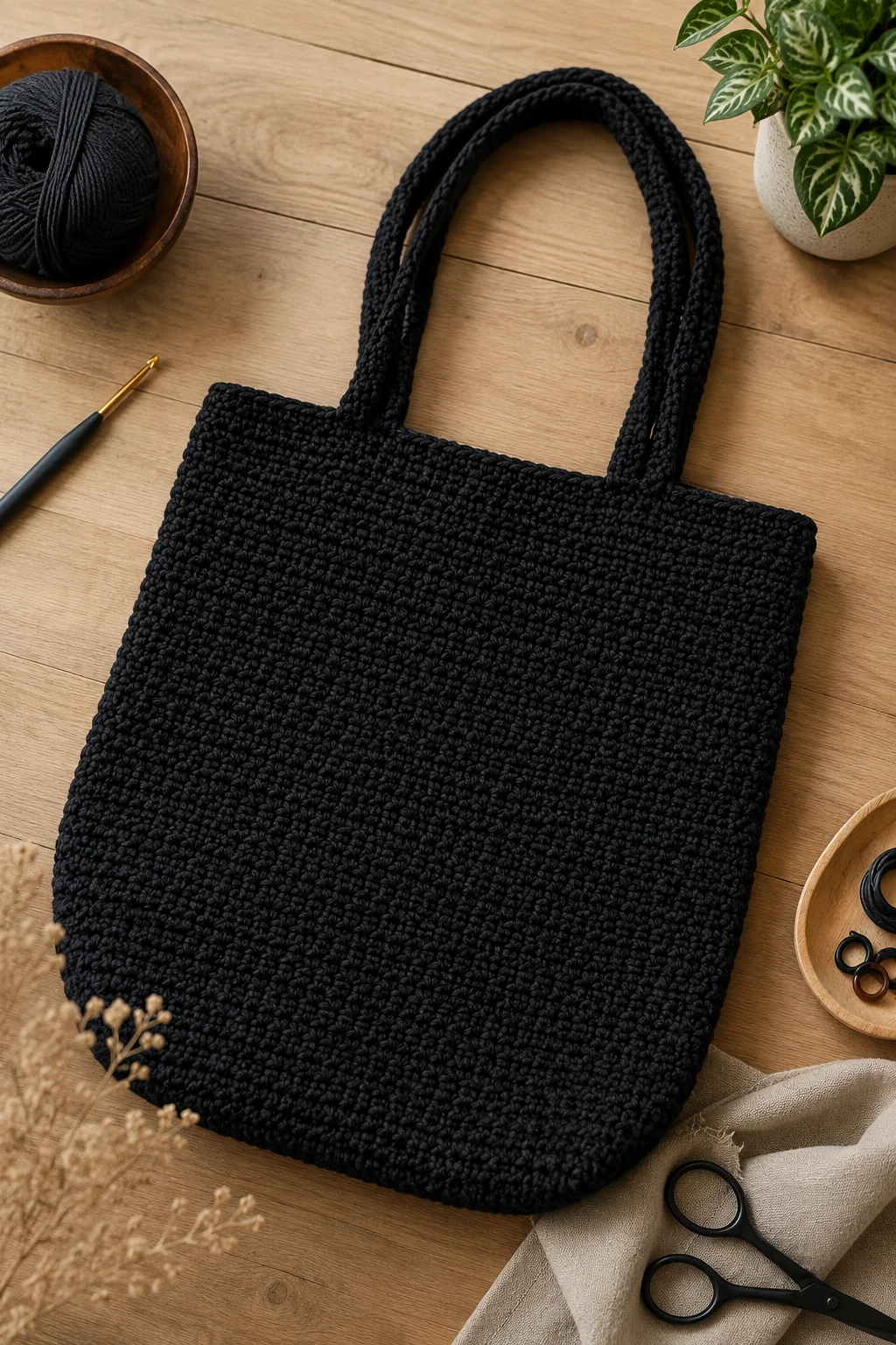 Minimalist Black Crochet Big Bag — crochet big bag style outfit