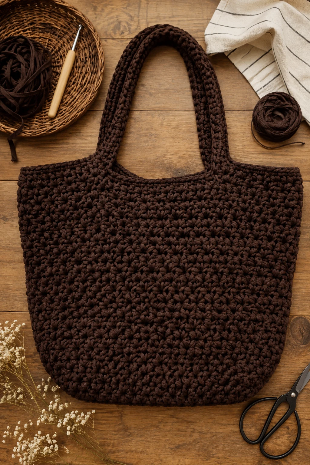 Chunky Chocolate Brown Crochet Big Bag — crochet big bag style outfit