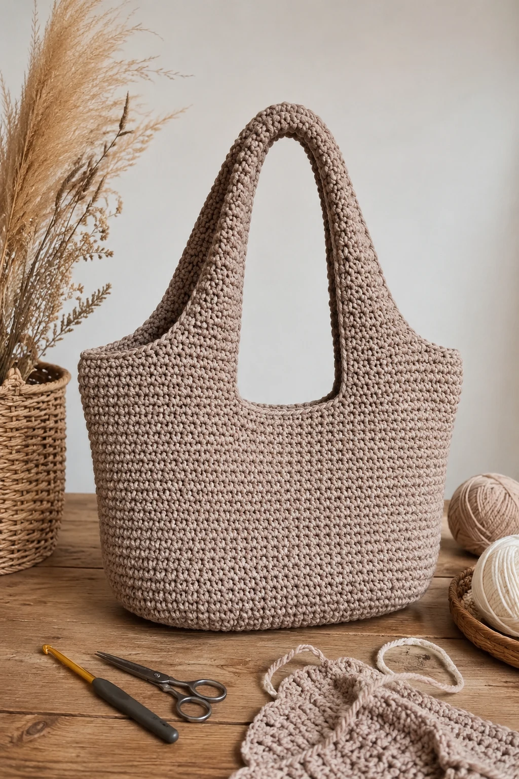 Crochet Jumbo Bag With Oversized Handles — crochet big bag style outfit