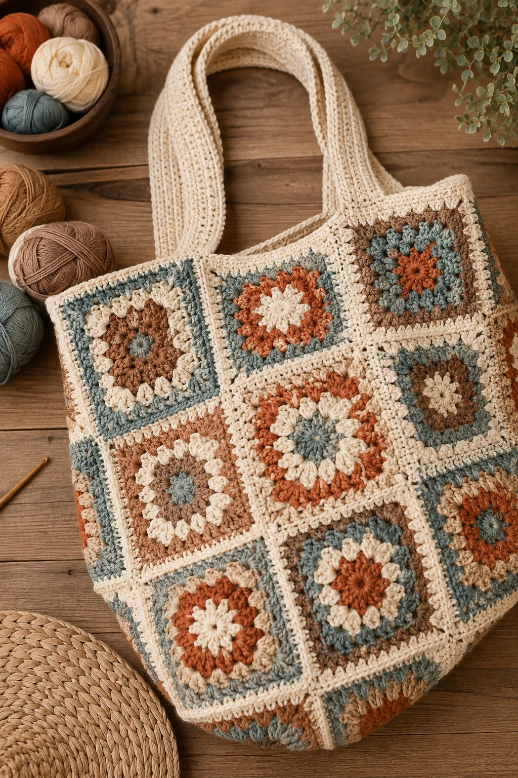 Granny Square Statement Bag — crochet big bag style outfit