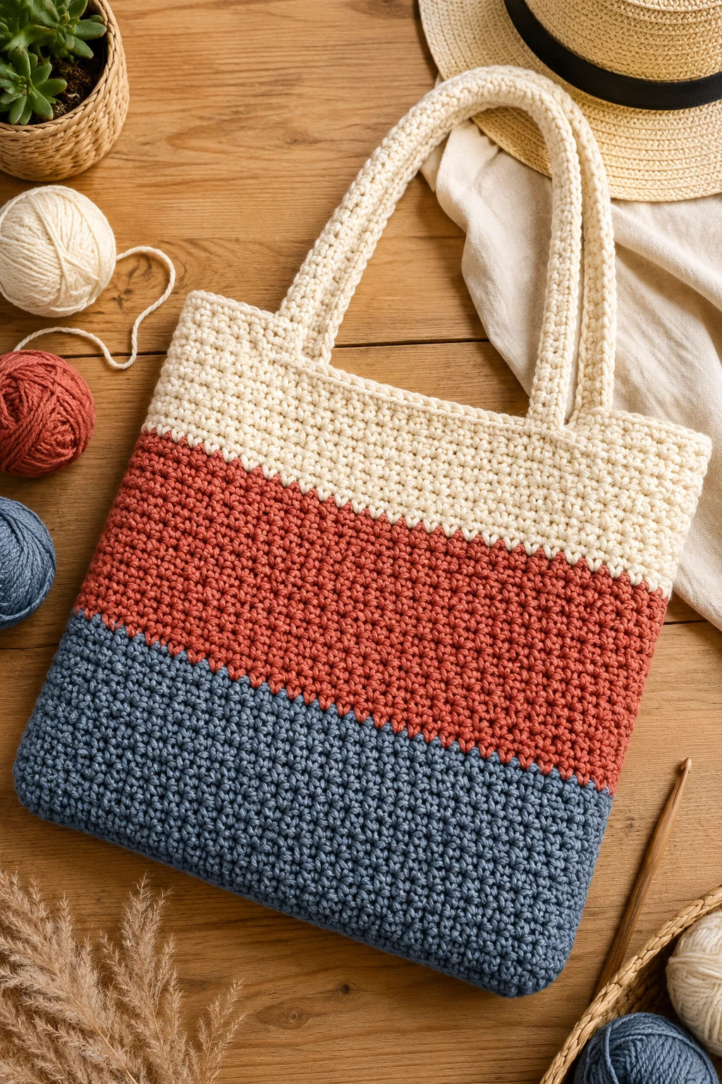 Color-Blocked Beach Tote — crochet big bag style outfit