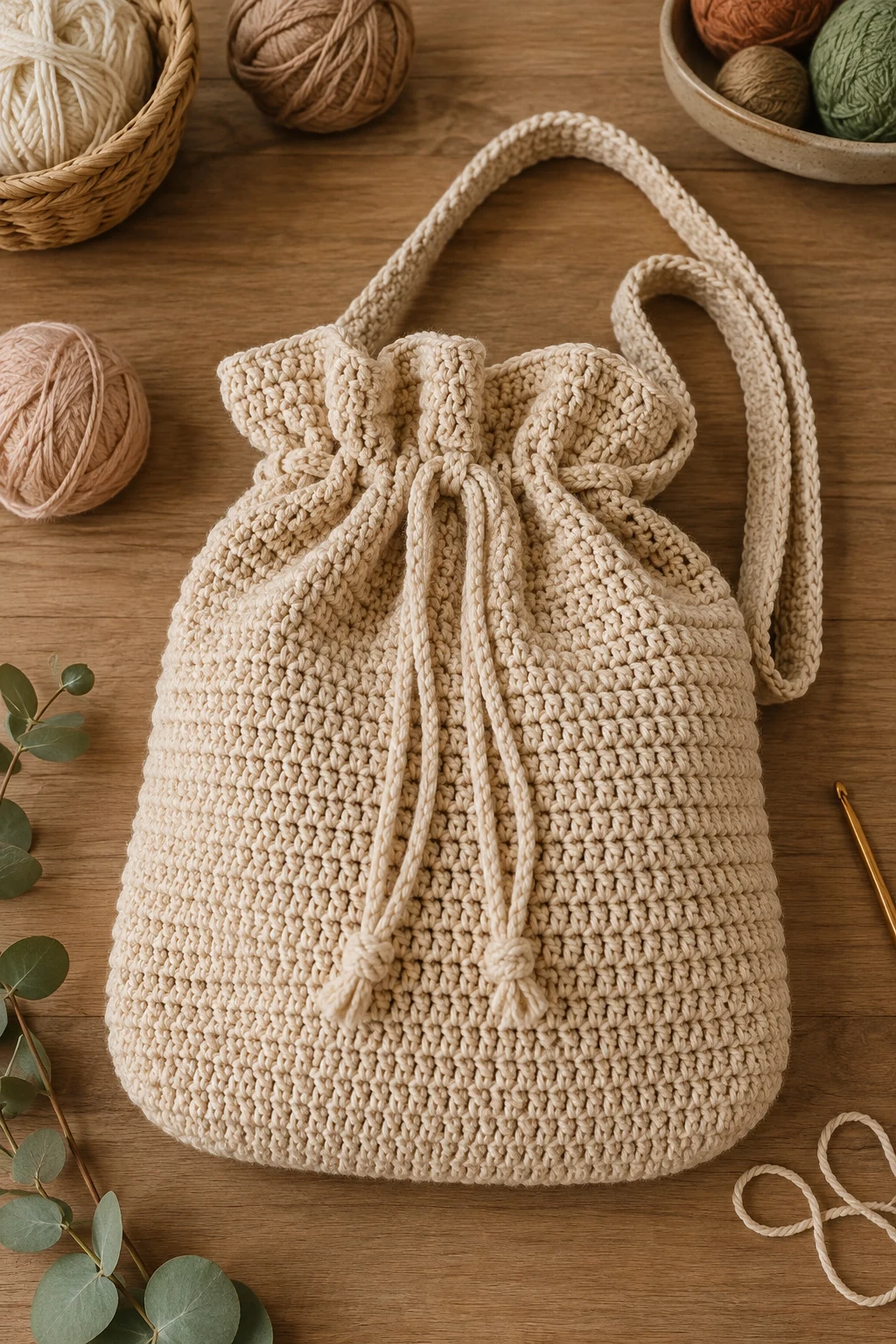 Crochet Bag Purse With a Drawstring — crochet big bag style outfit