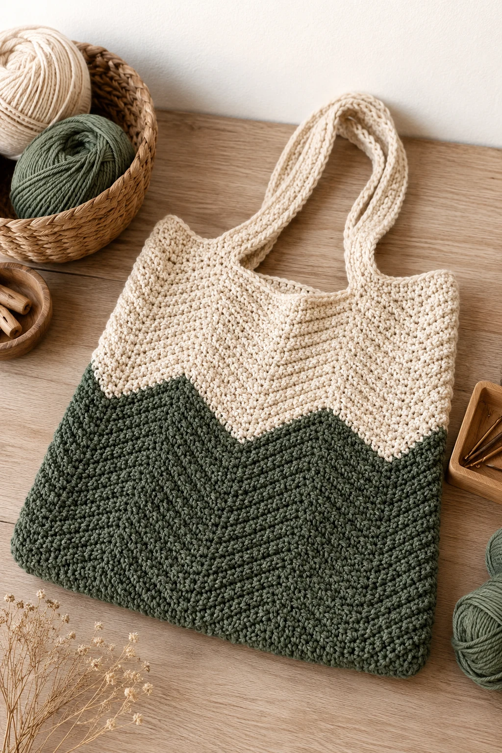 Two-Tone Chevron Tote — crochet big bag style outfit