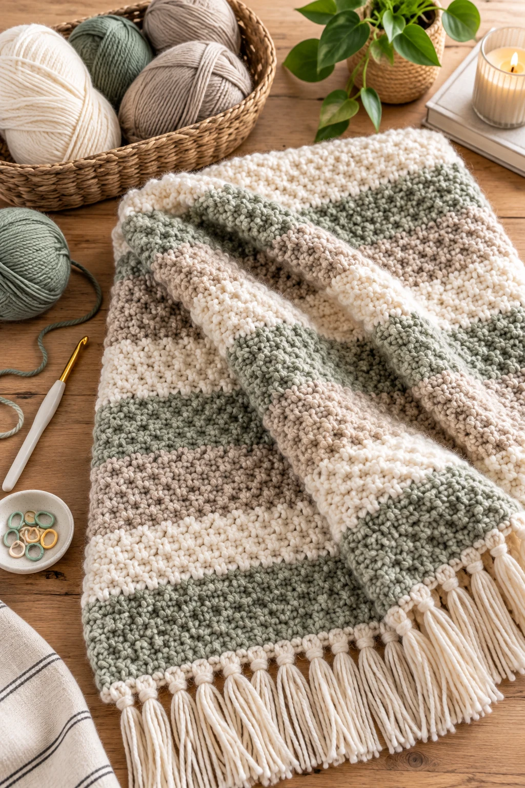 Modern Moss Stitch Throw — crochet blanket ideas style outfit