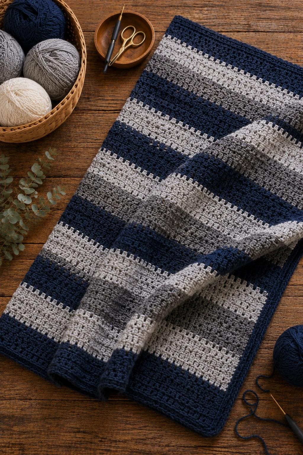 Masculine Navy and Gray Throw — crochet blanket ideas style outfit
