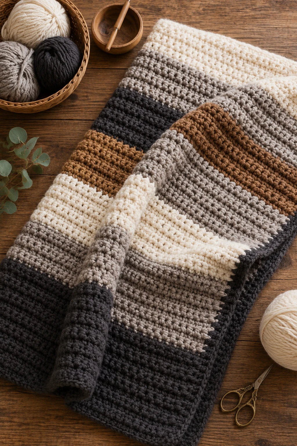 Chunky Winter Stripe Blanket — crochet blanket ideas style outfit