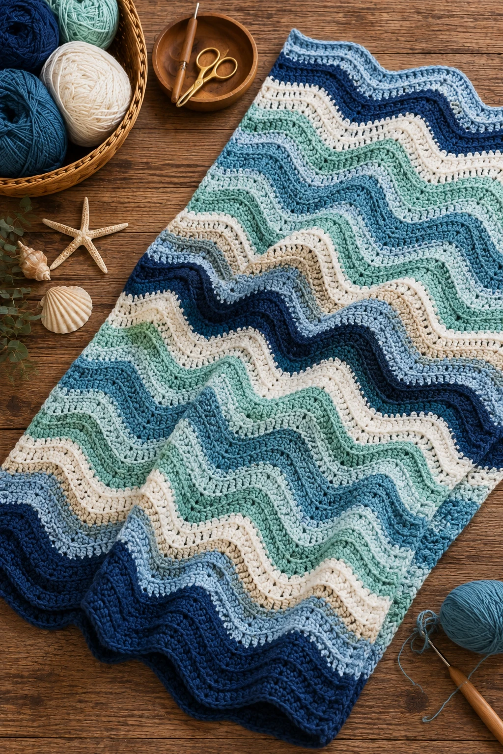 Coastal Blue Wave Blanket — crochet blanket ideas style outfit