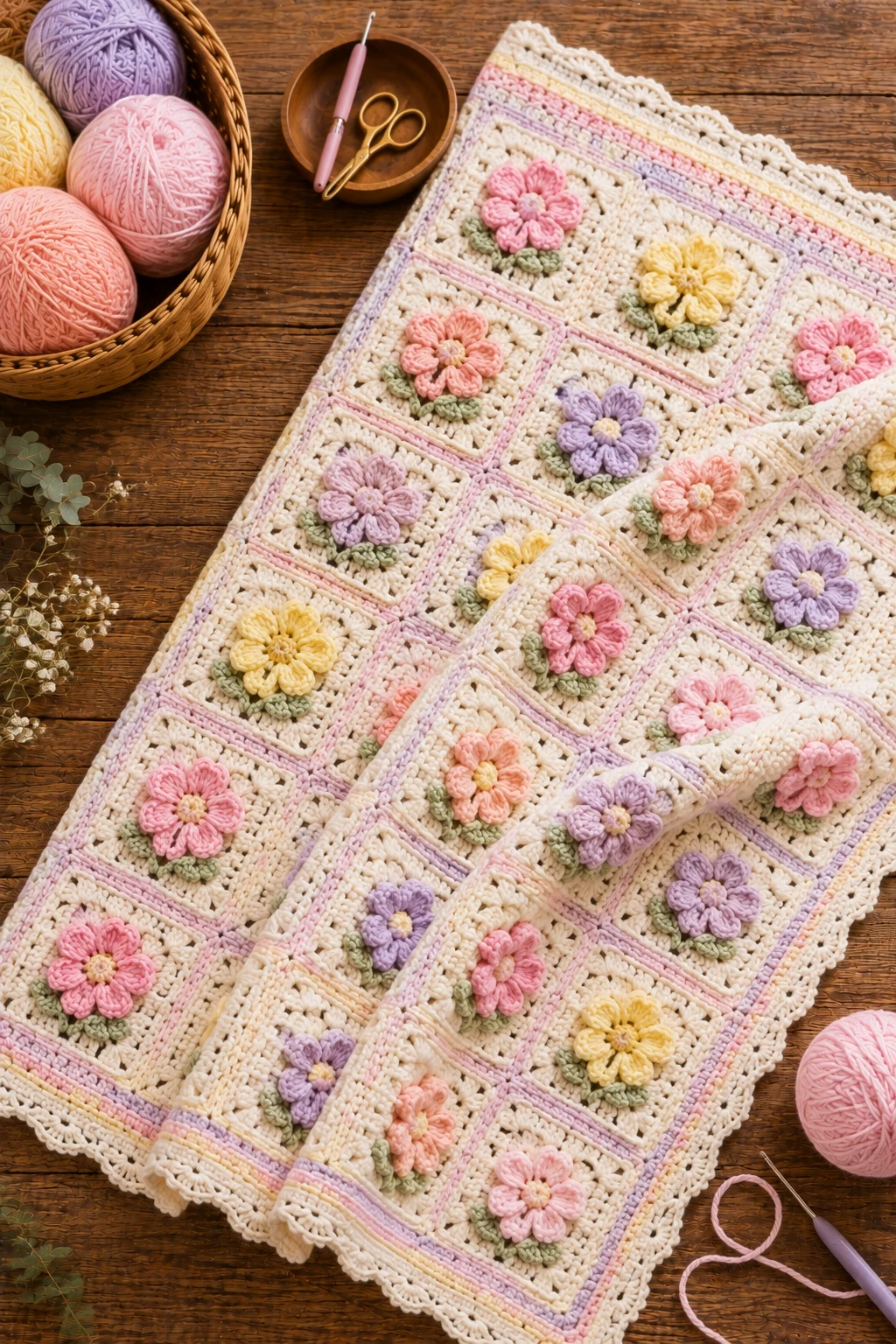 Pretty Pastel Flower Blanket — crochet blanket ideas style outfit
