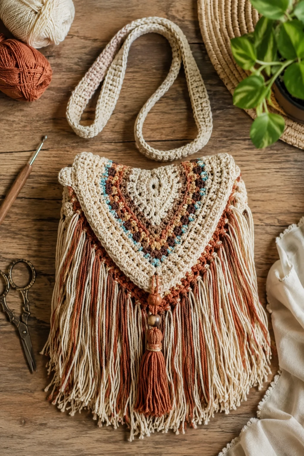 Crochet Boho Bag With Fringe — Crochet boho bag style outfit