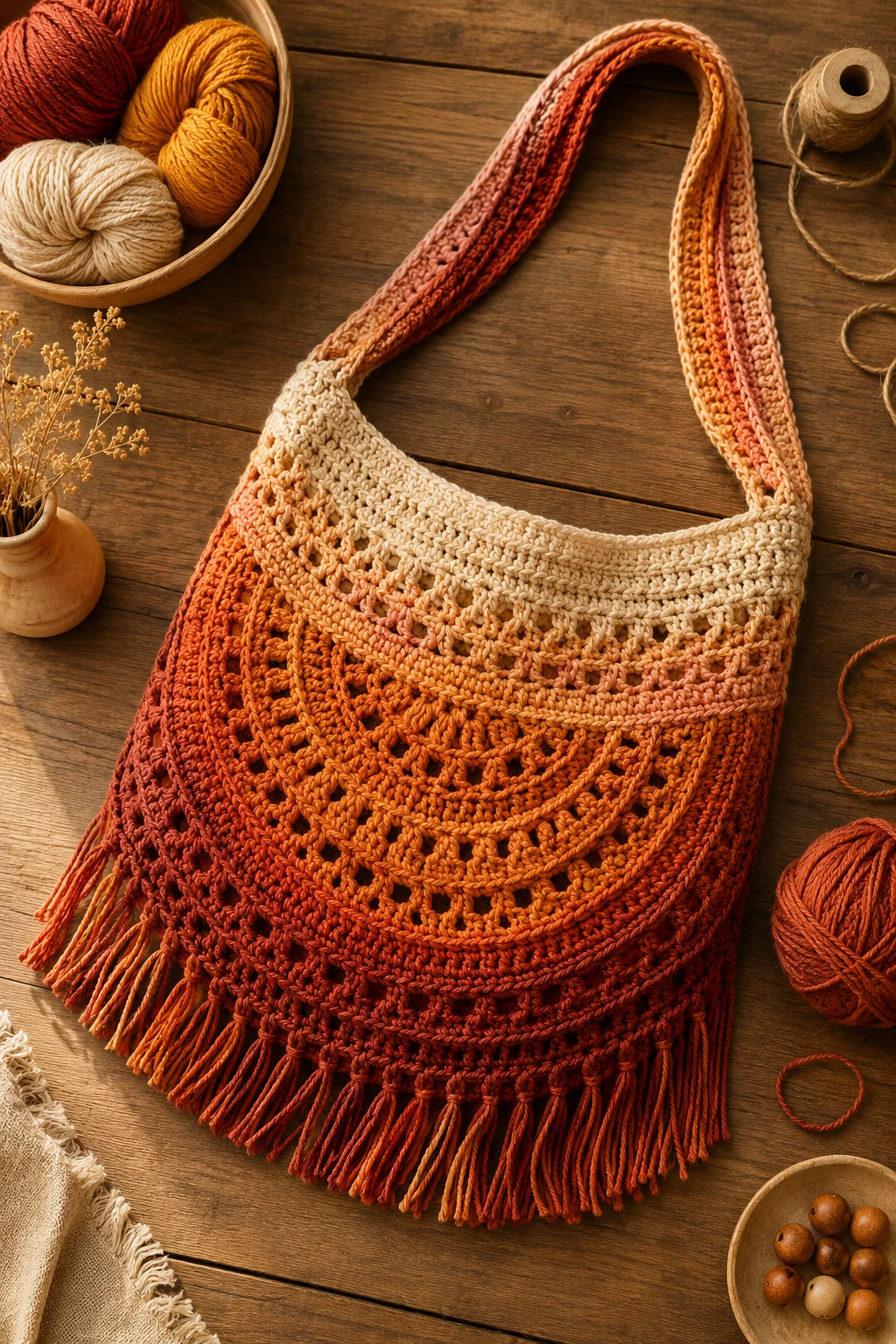 Terracotta Sunset Shoulder Bag — crochet boho bag style outfit