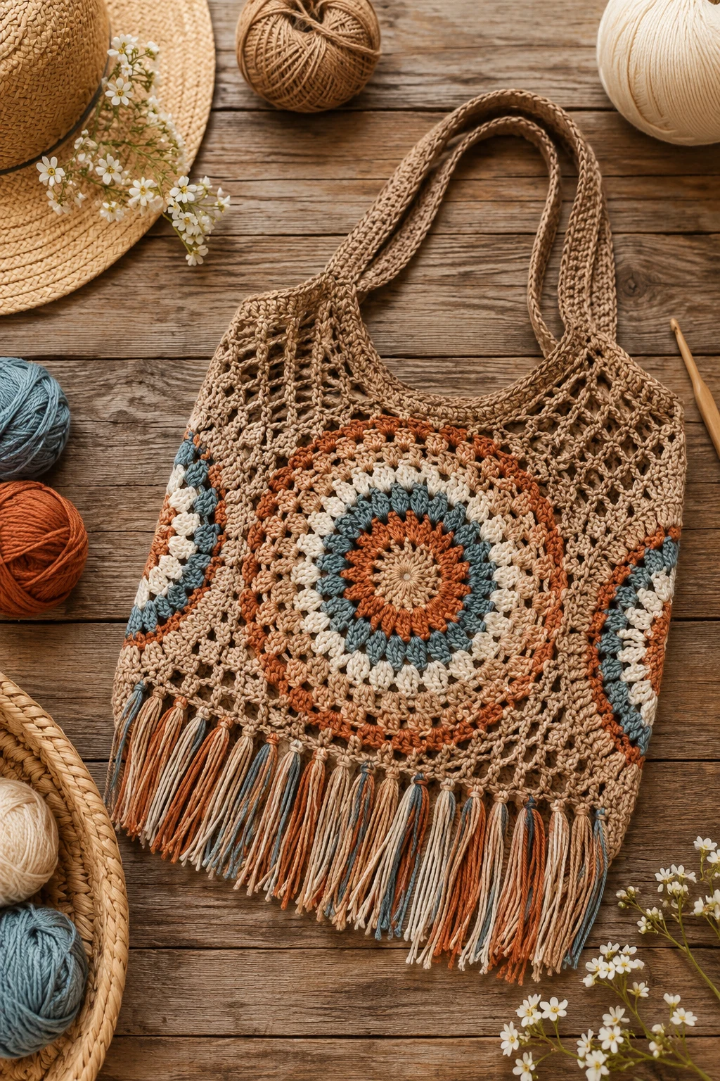 Crochet Boho Bag for Summer Markets — Crochet boho bag style outfit