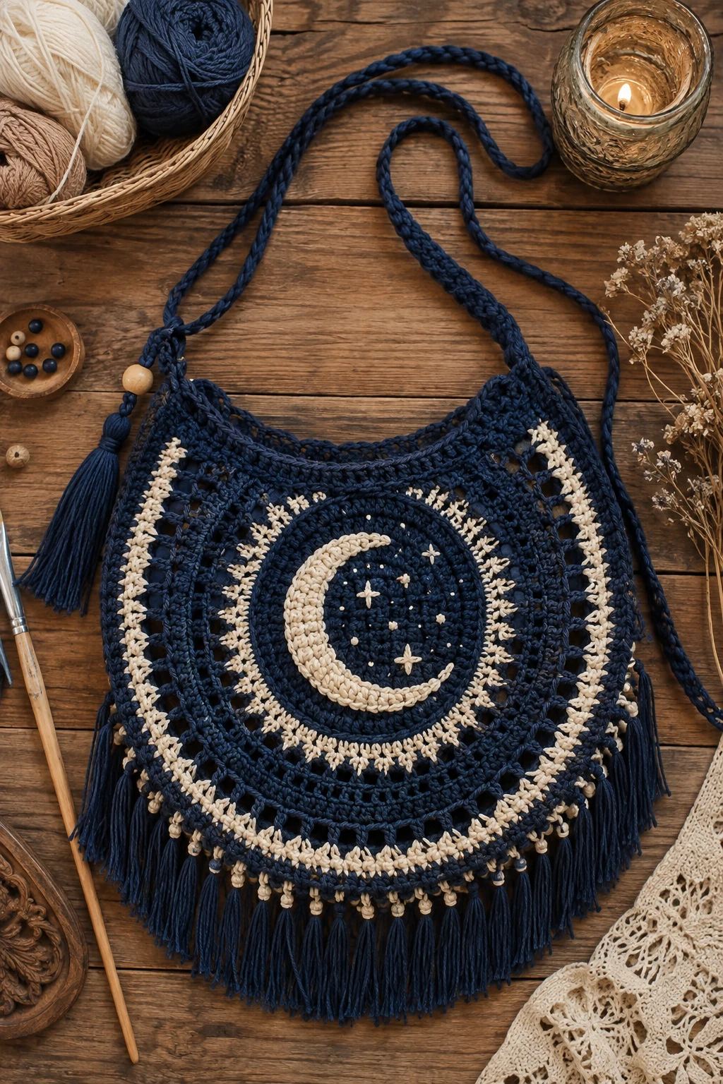 Midnight Moon Crossbody — Crochet boho bag style outfit