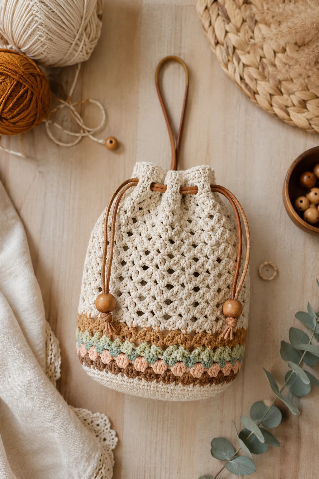 Crochet Boho Bag Holder With Drawstring — Crochet boho bag style outfit