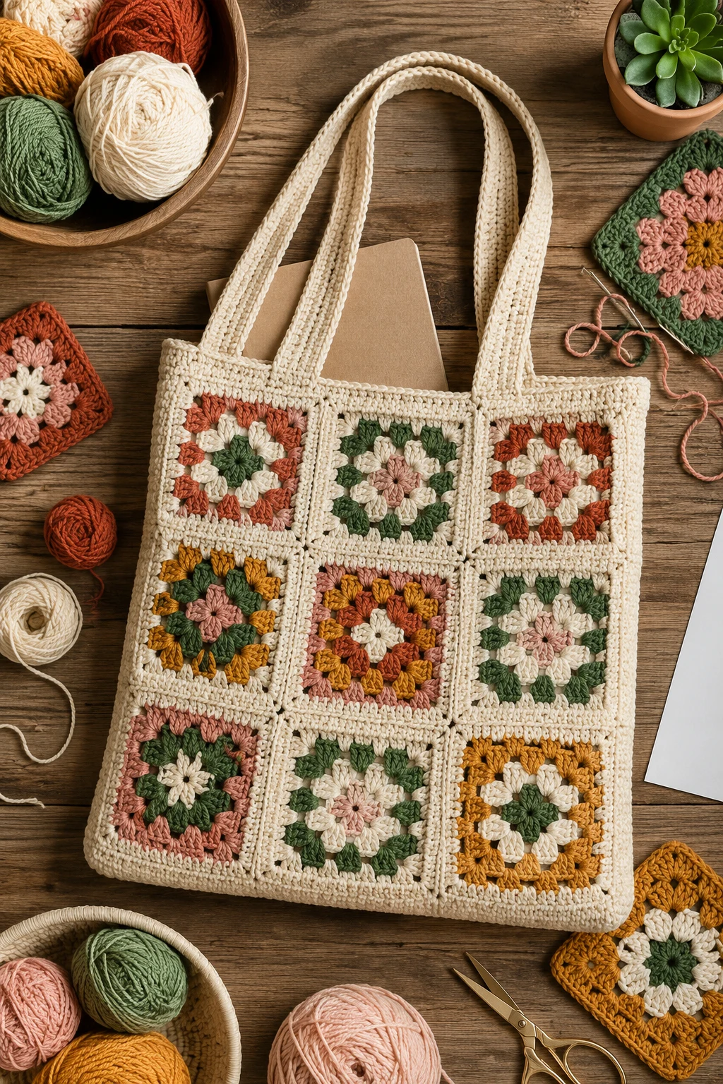 Classic Granny Square Crochet Book Bag — crochet book bag style outfit