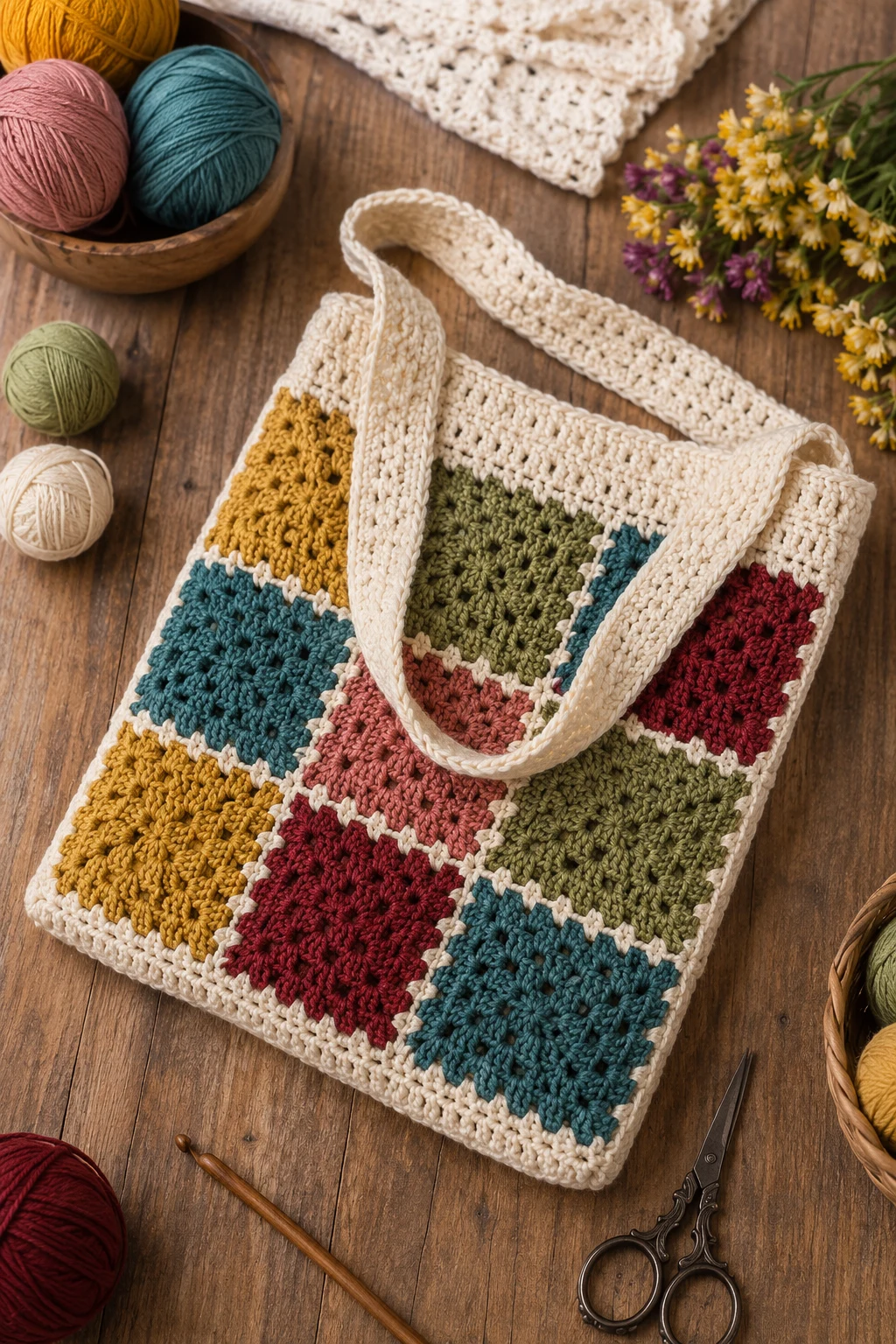 Patchwork Crochet Book Bag — crochet book bag style outfit