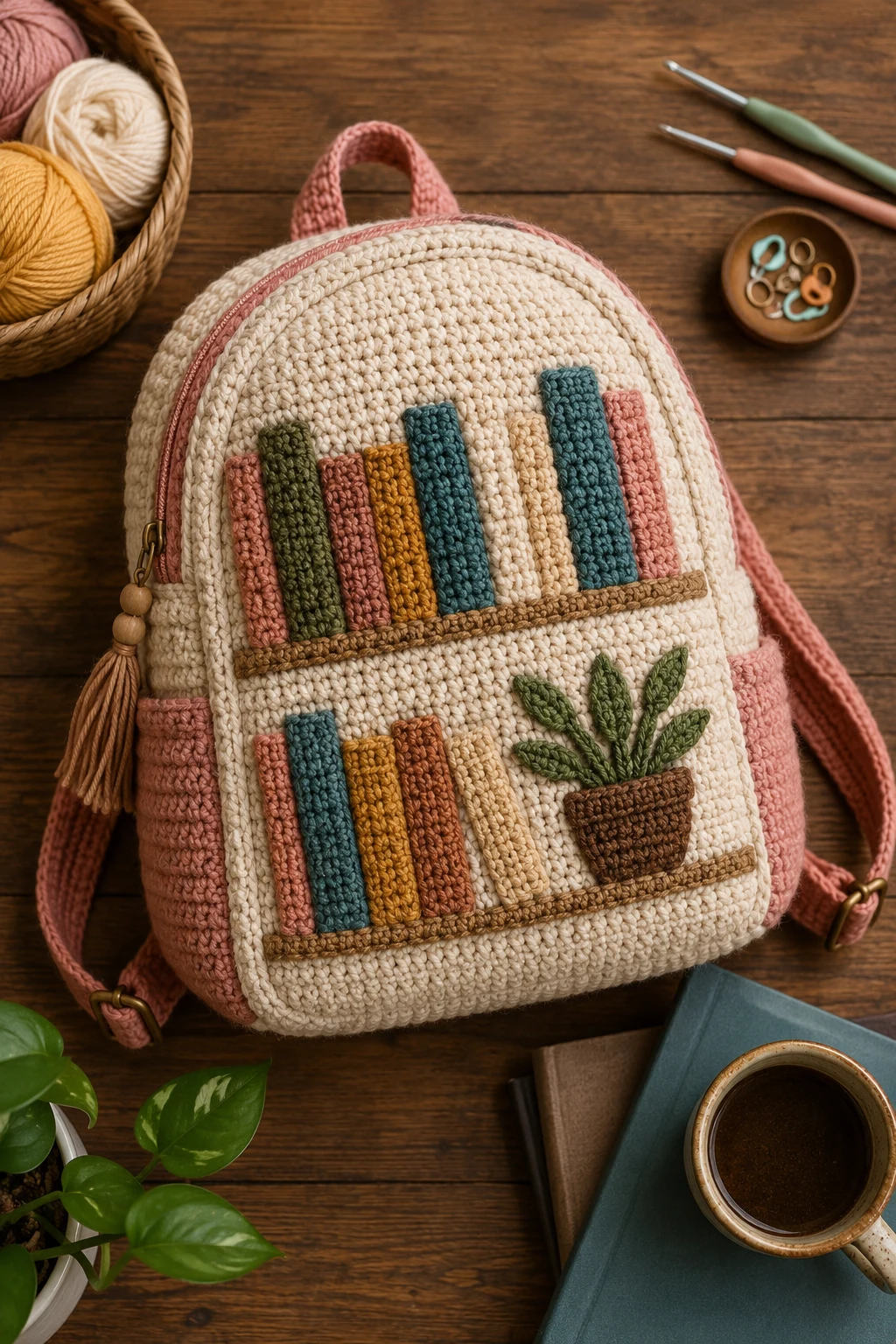 Crochet Backpack for Readers — crochet book bag style outfit