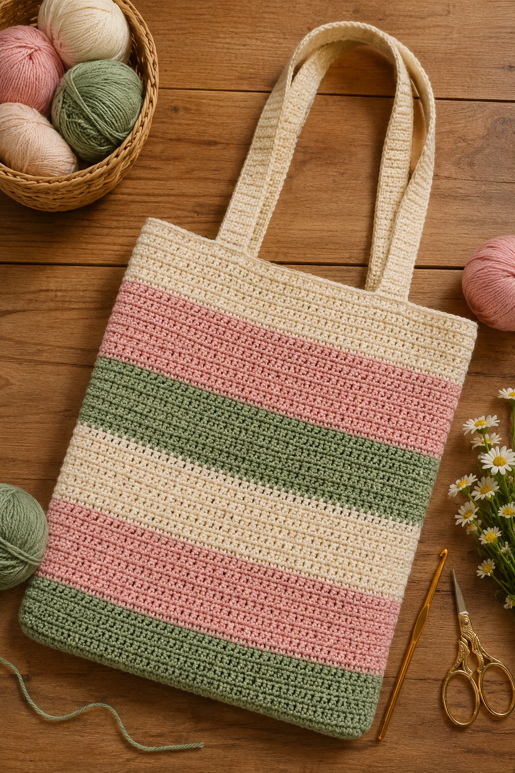 Striped Crochet School Bag — crochet book bag style outfit