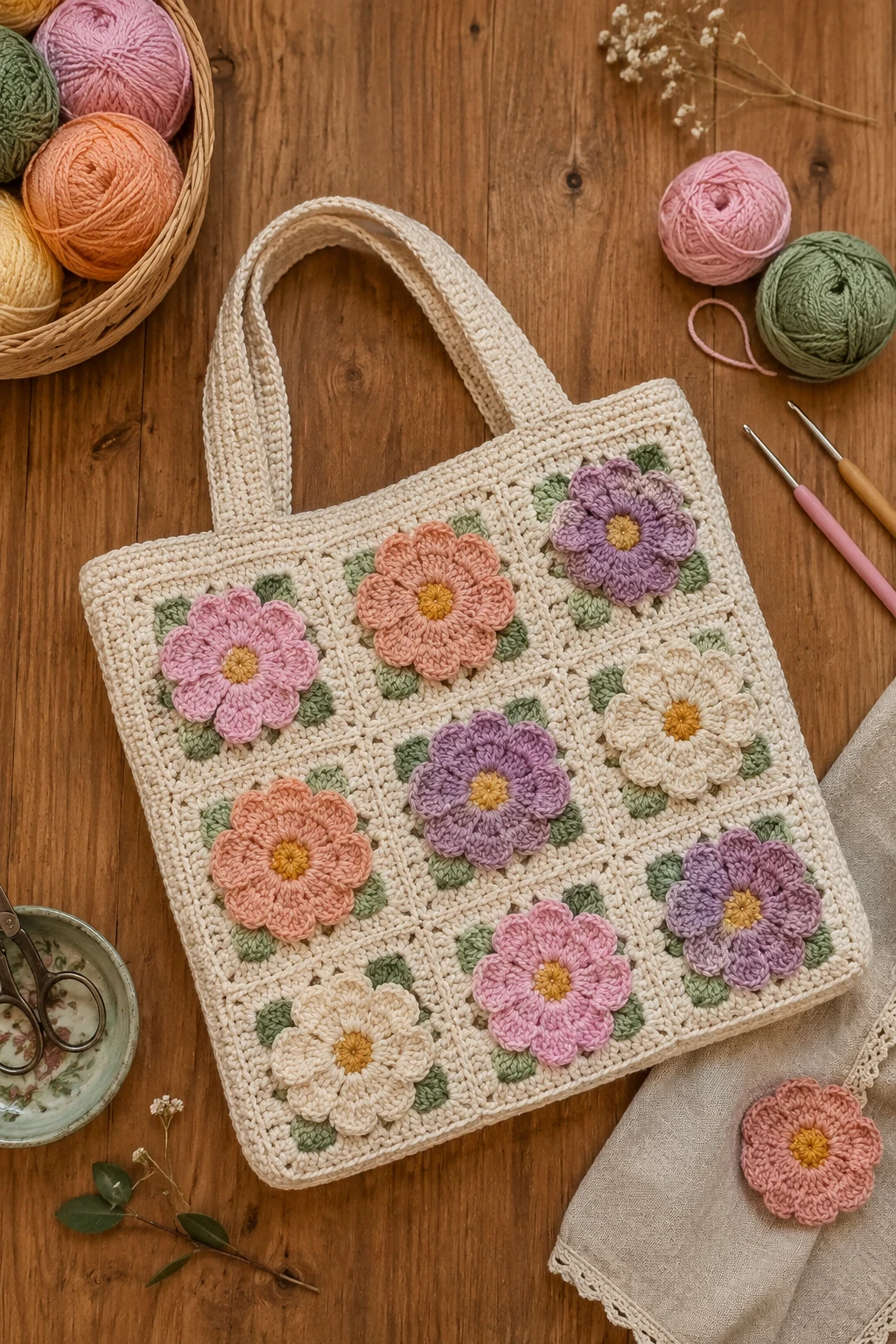 Floral Crochet Book Bag — crochet book bag style outfit