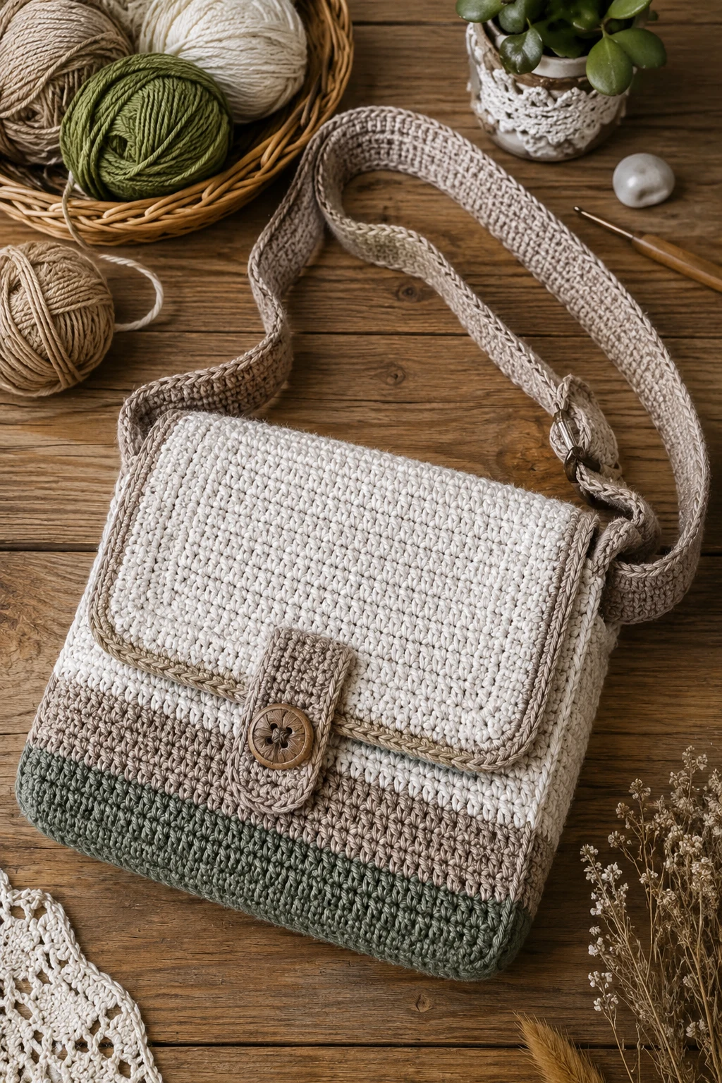 Crochet Messenger Bag Pattern Style — crochet book bag style outfit