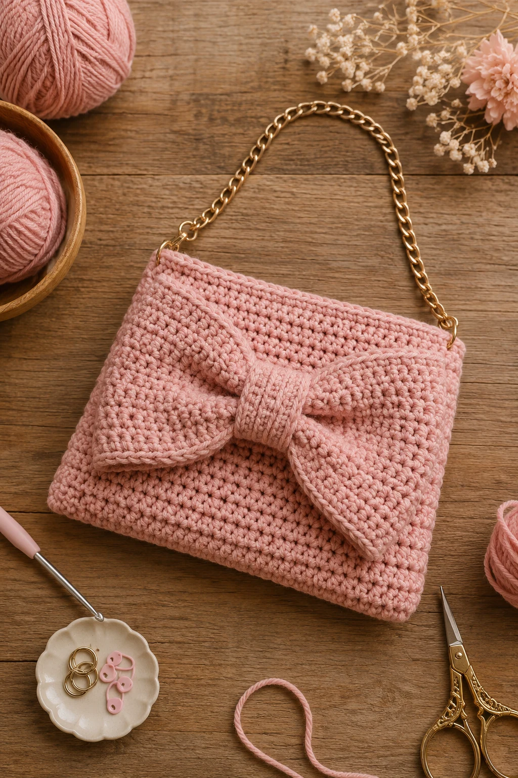 Blush Pink Ribbon Bow Bag — crochet bow bag style outfit