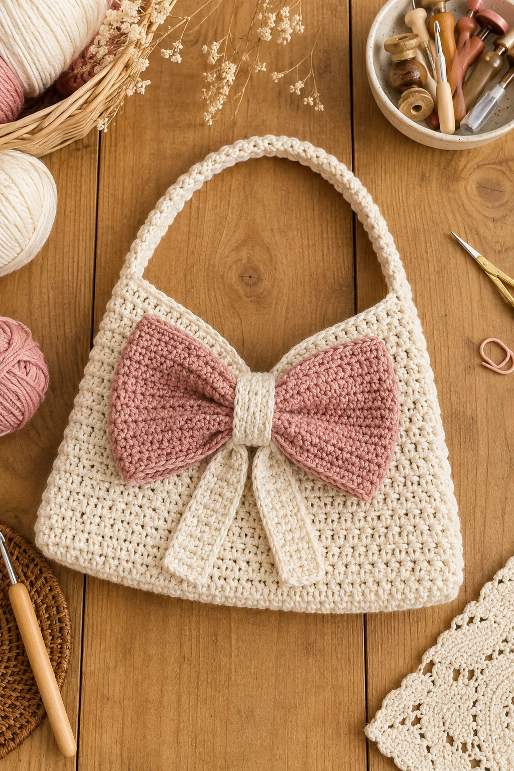 Free Crochet Bow Bag Pattern for Beginners — crochet bow bag style outfit