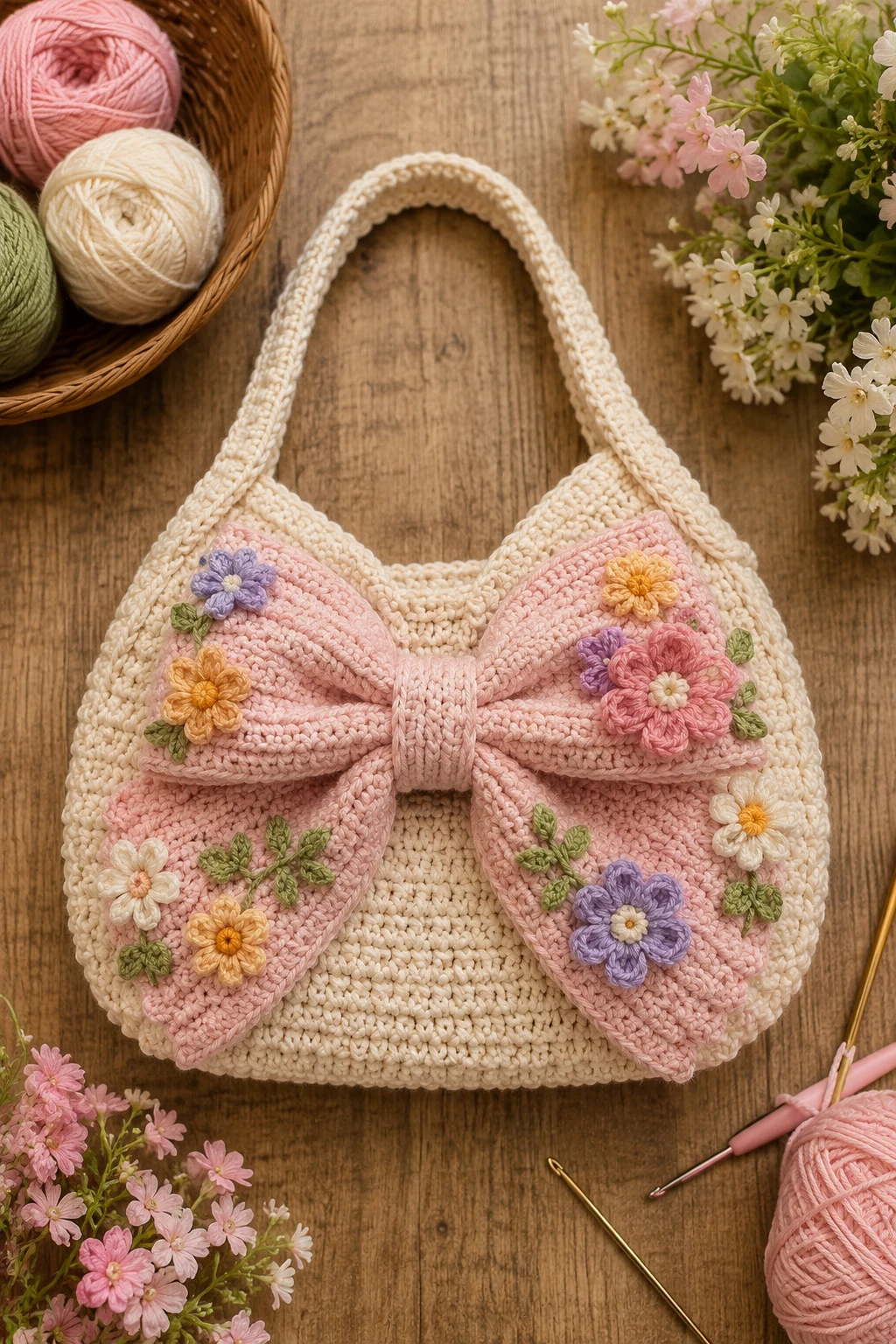 Floral Bow Garden Bag — crochet bow bag style outfit